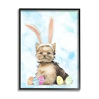 Stupell Industries Easter Yorkie Puppy Bunny Ears Patterned Eggs Framed Giclee Art