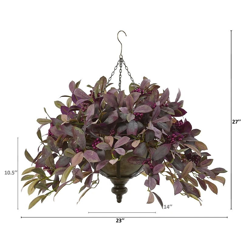 23" Fall Laurel Leaf with Berries Hanging Basket