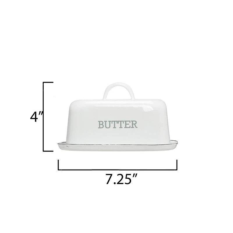 Hello Honey® White Enameled Steel Butter Dish with Black Rim