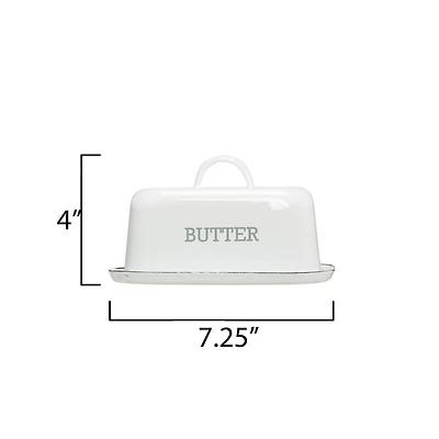 Hello Honey® White Enameled Steel Butter Dish with Black Rim