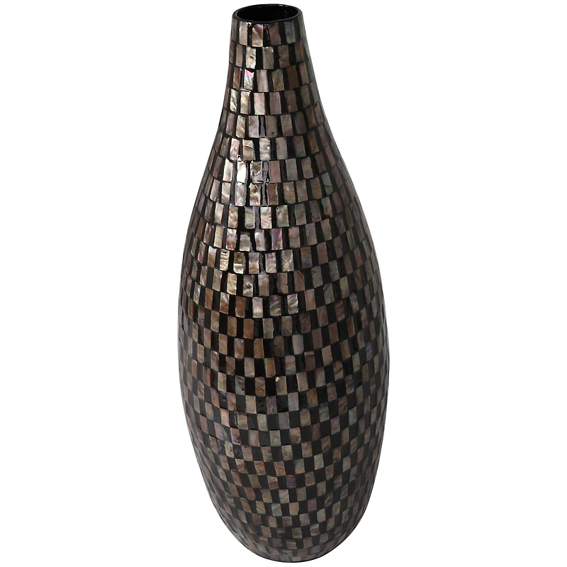 24" Black Mother of Pearl Handmade Mosaic Inspired Vase