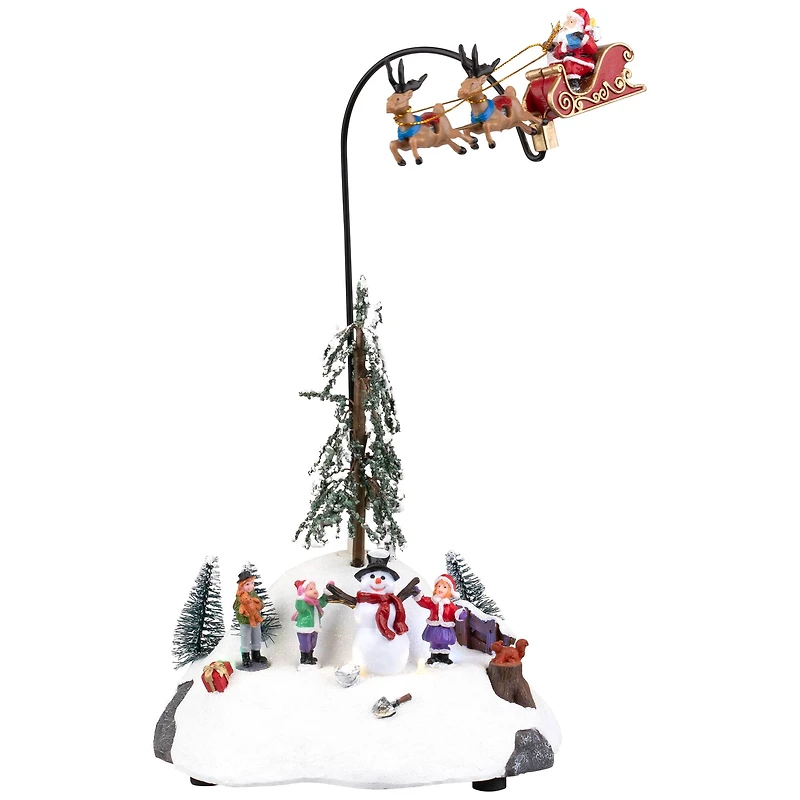 LED Lighted and Musical Flying Santa Animated Christmas Village Display - 13.5"