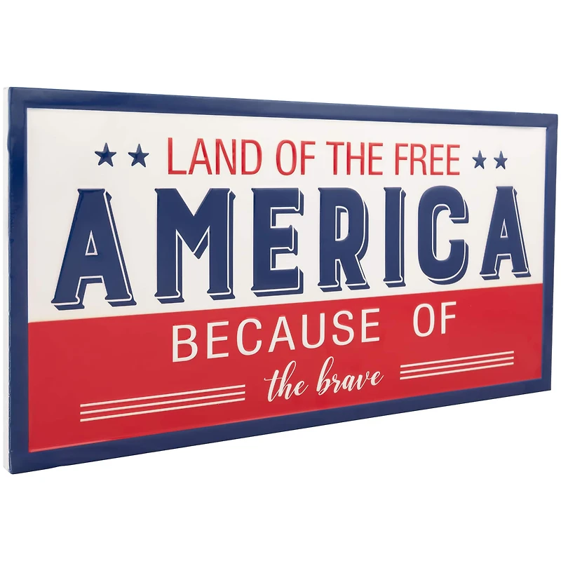 20" Land of the Free Because of the Brave Patriotic Metal Wall Sign