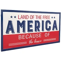 20" Land of the Free Because of the Brave Patriotic Metal Wall Sign