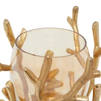 Gold Aluminum Coastal Candle Holder, 6" x 5" x 5"