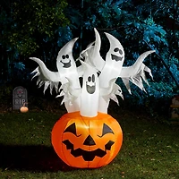Glitzhome® 6ft. Lighted 3 Ghosts In Jack-O'-Lantern Pumpkin with Scream Inflatable Décor