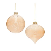 Gold Snowflake Etched Glass Ornament Set
