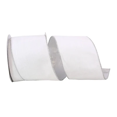JAM Paper 4" x 10yd. White Wired Silver Back Plush Velvet Ribbon