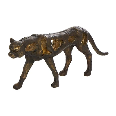 19" Bronze Leopard Distressed Textured Sculpture