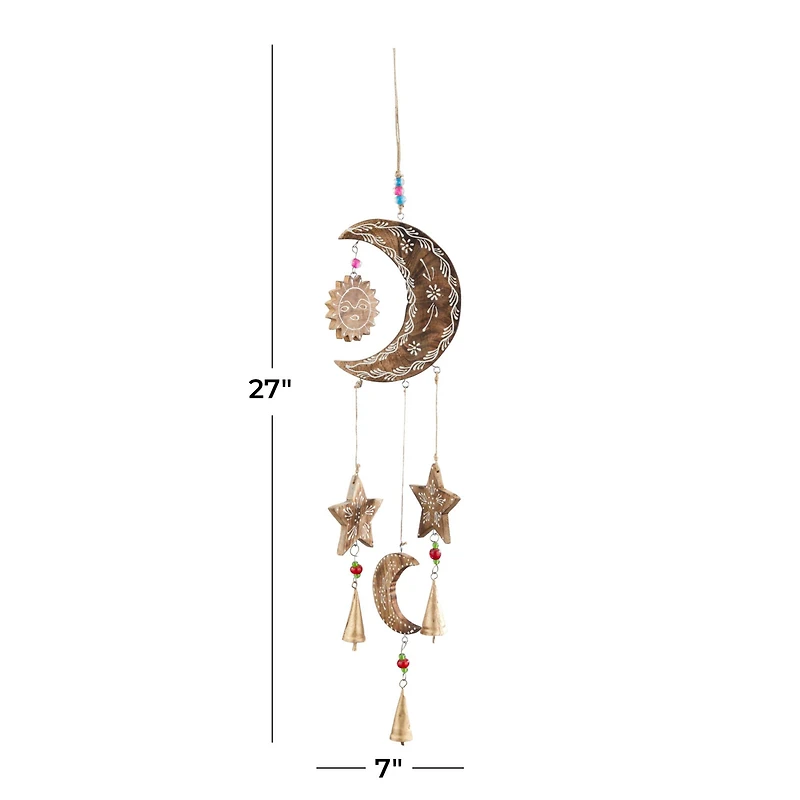 Gold Mango Wood Eclectic Style Windchime, 7" x 1" x 27"
