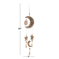 Gold Mango Wood Eclectic Style Windchime, 7" x 1" x 27"