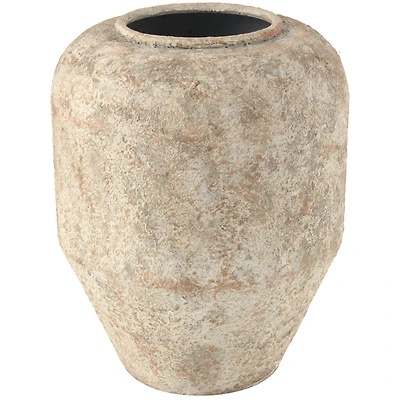 15" Beige Distressed Metal Vase