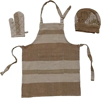 Hello Honey® Beige & Gray Child Apron, Chef Hat & Oven Mitt Set