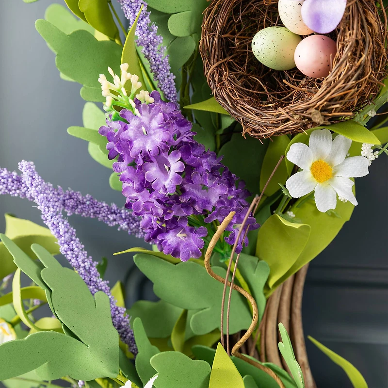 Glitzhome® 24" Easter Lavender & Bird Nest Wreath