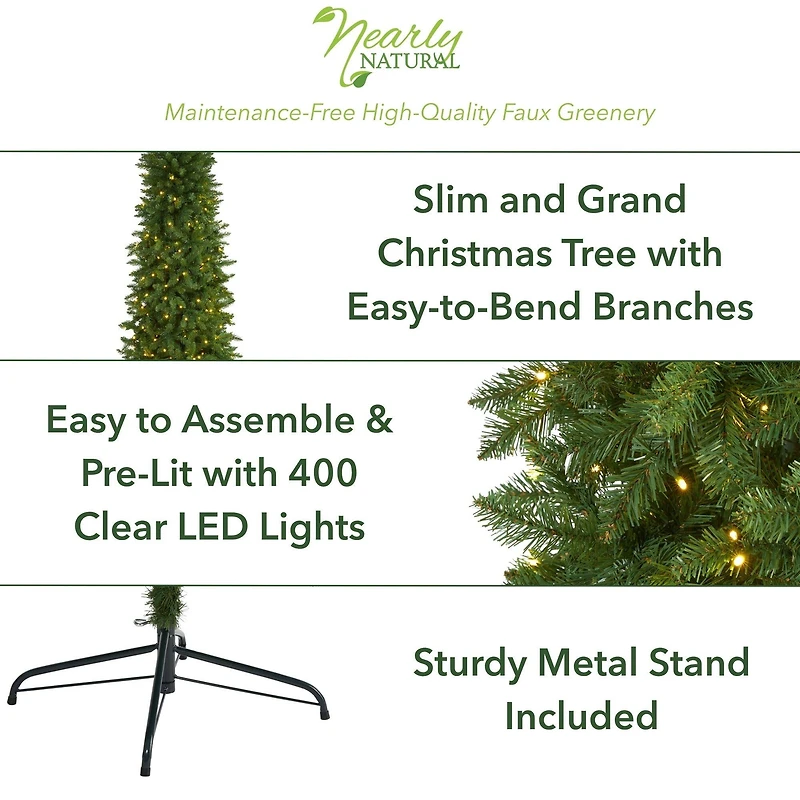 8ft. Pre-Lit Green Mountain Pine Artificial Christmas Tree, Clear LED Lights