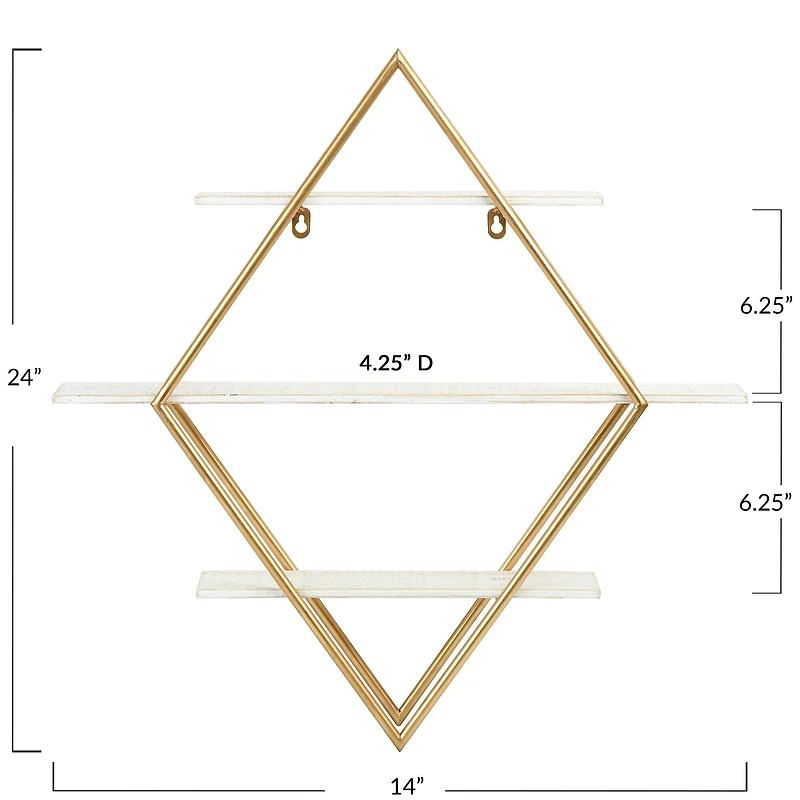 Hello Honey® Wood & Gold Diamond Wall Shelf