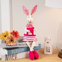 16.5" Pink & Cream Sitting Girl Easter Rabbit Figure with Dangling Legs