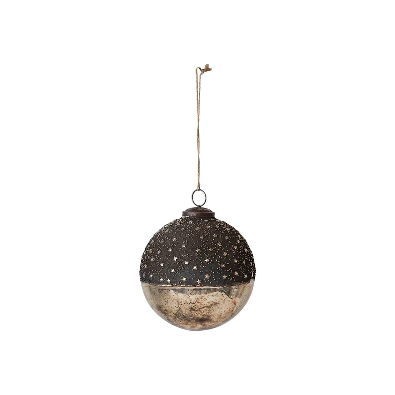 Hello Honey® 6" Starry Bronze & Dipped Silver Mercury Glass Ball Ornament