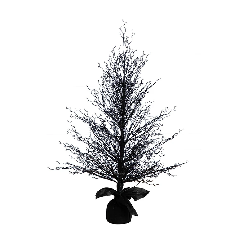 4ft. Pre-Lit LED Halloween Black Twig Artificial Fall Tree in Burlap Planter