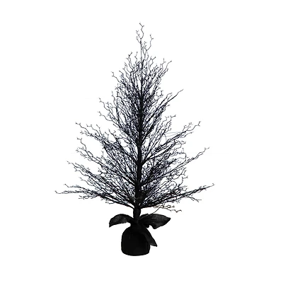 4ft. Pre-Lit LED Halloween Black Twig Artificial Fall Tree in Burlap Planter