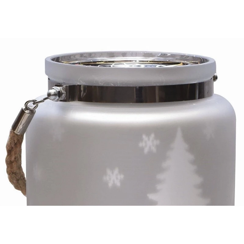 6" Matte Silver Winter Scene Christmas Pillar Candle Lantern