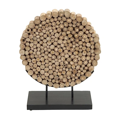 24" Natural Brown Teak Wood Abstract Sculpture