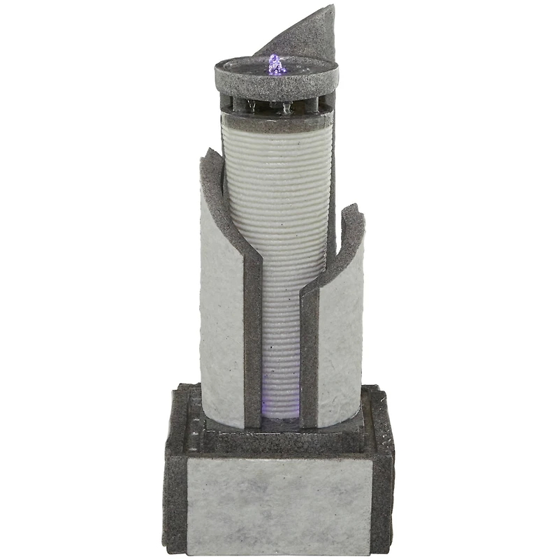 34.5" Light Gray Fiberglass 2-Tier Geometric Fountain with LED Light