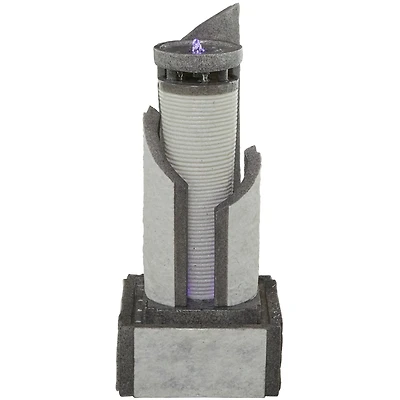 34.5" Light Gray Fiberglass 2-Tier Geometric Fountain with LED Light