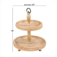 Light Brown Wood Natural 2 Tier Tray Stand