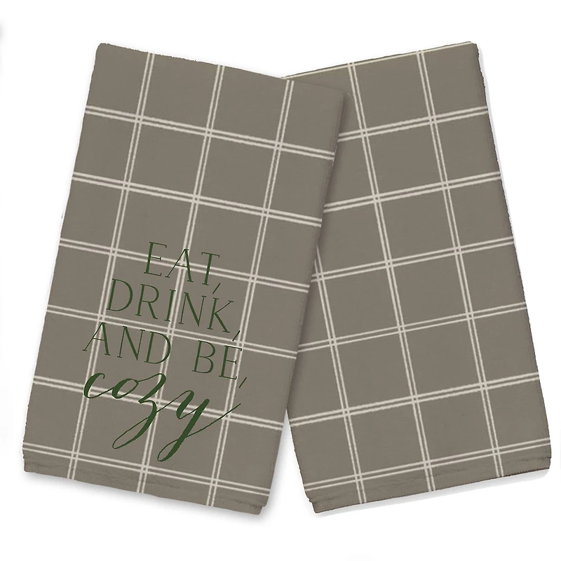 Be Cozy Taupe and White Check Tea Towel - Set of 2
