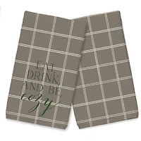 Be Cozy Taupe and White Check Tea Towel - Set of 2