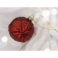 Ruby Quilt Glass Ball Christmas Ornament F07M7-8(LH76-23123)