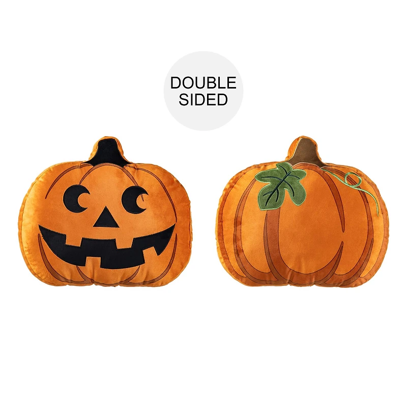 Glitzhome® 15.5"L Fall and Halloween Fabric Double Sided Pumpkin Pillow
