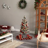 4ft. Pre-Lit Winter Flocked Artificial Christmas Tree in Decorative Planter, White LED Lights