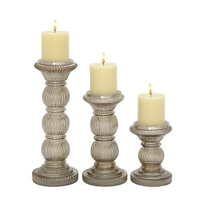 The Novogratz Clear Glass Traditional Candle Holder Set