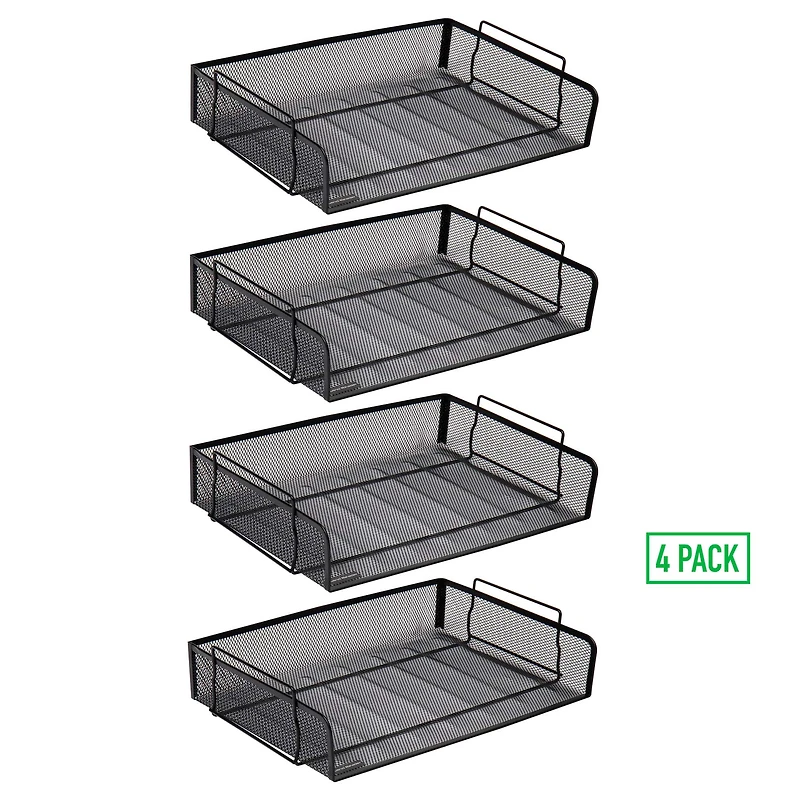 Mind Reader 4 Pack Black Stackable Metal Mesh Tray and Desk Document Organizer