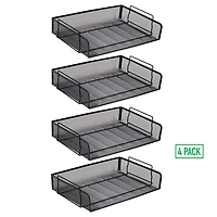 Mind Reader 4 Pack Black Stackable Metal Mesh Tray and Desk Document Organizer