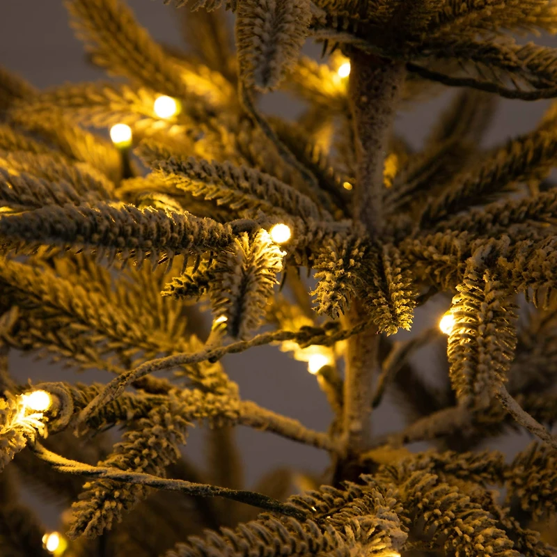 6ft. Pre-Lit Flocked Woodland Fir Artificial Christmas Tree, Warm White LED Lights