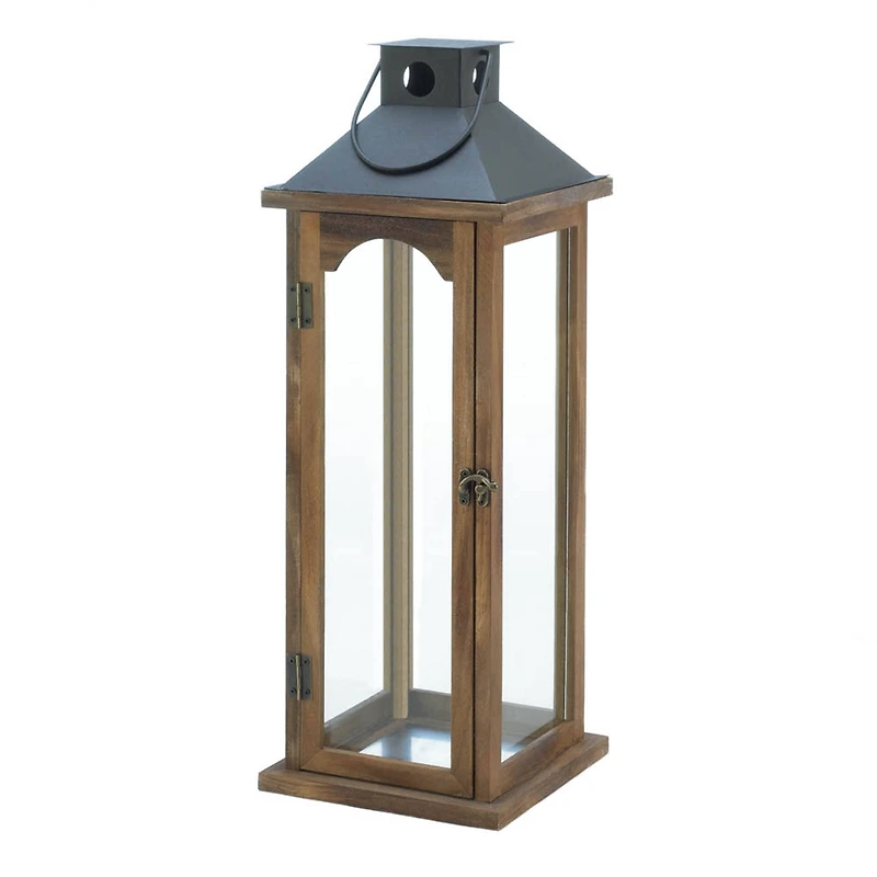 22.25" Simple Metal Top Wooden Lantern