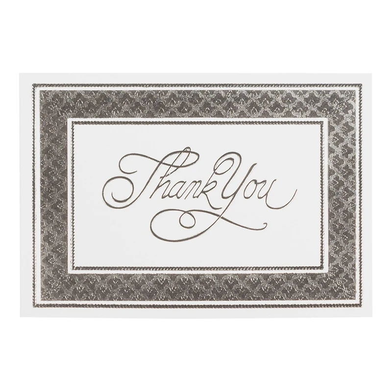 JAM Paper 4.875" x 3.375" Bright White with Silver Border Thank You Cards & Envelopes Set