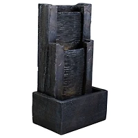 23.5" Black & Gray Modern Lighted Three-Tier Outdoor Garden Water Fountain