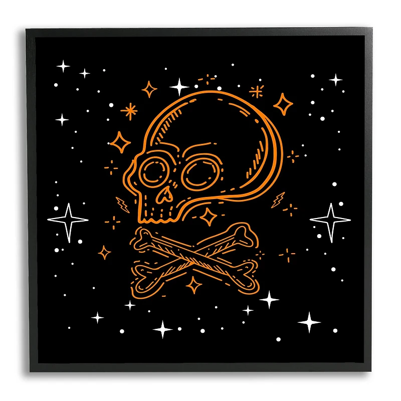 Stupell Industries Skull Crossbones Halloween Stars Framed Giclée Wall Art