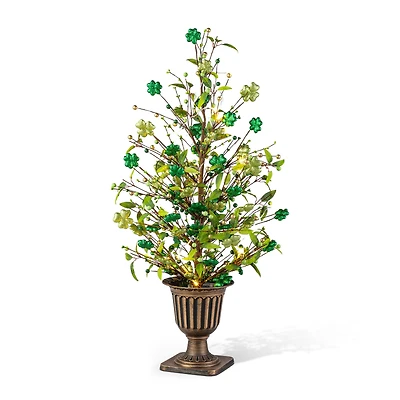 Glitzhome® 36" Lighted St. Patrick's Shamrock Urn Porch Tree with Timer