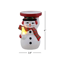 6" Snowman Ceramic LED Lit Candle Holder & Flameless Candle