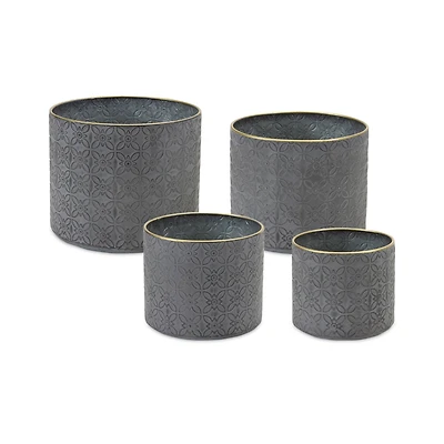 Ornate Geometric Metal Planters Set