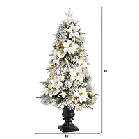 4ft. Pre-Lit Flocked Artificial Christmas Tree in Decorative Urn, Warm White Lights