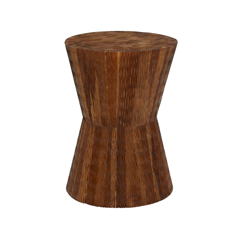 18" Brown Teak Wood Contemporary Stool
