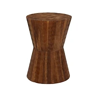 18" Brown Teak Wood Contemporary Stool