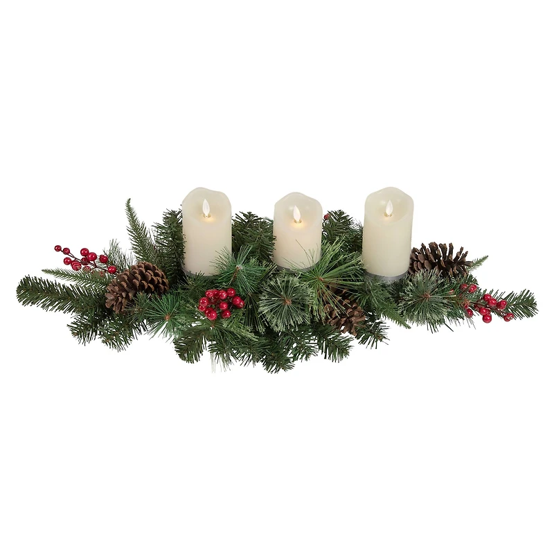 32" Decorated Artificial Pine Christmas Candle Holder Centerpiece