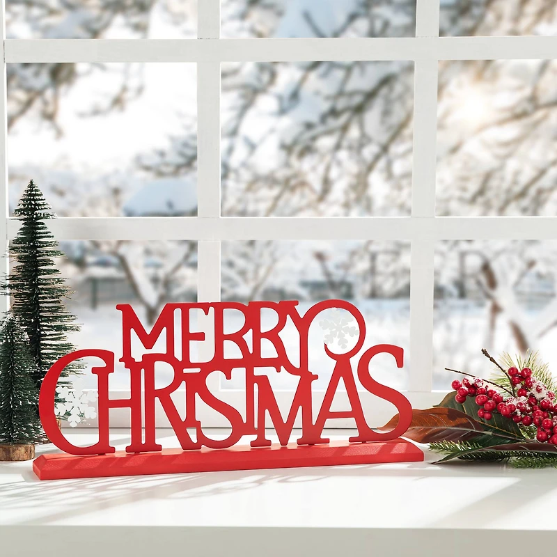 Glitzhome® 18" Red Metal Merry Christmas Table Décor